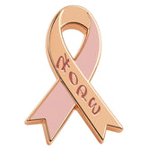 Breast Cancer Awareness Lapel Pin by Bella Forge Pink ribbon shape with hope text on a white background