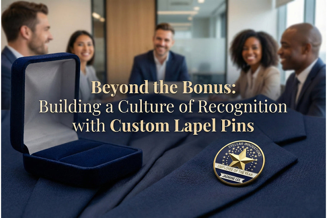 Custom lapel pins for employee recognition and corporate culture building showing service awards by Bella Forge