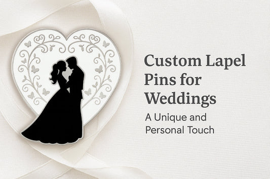 Custom wedding lapel pins for groomsmen gifts and bridal party favors by Bella Forge