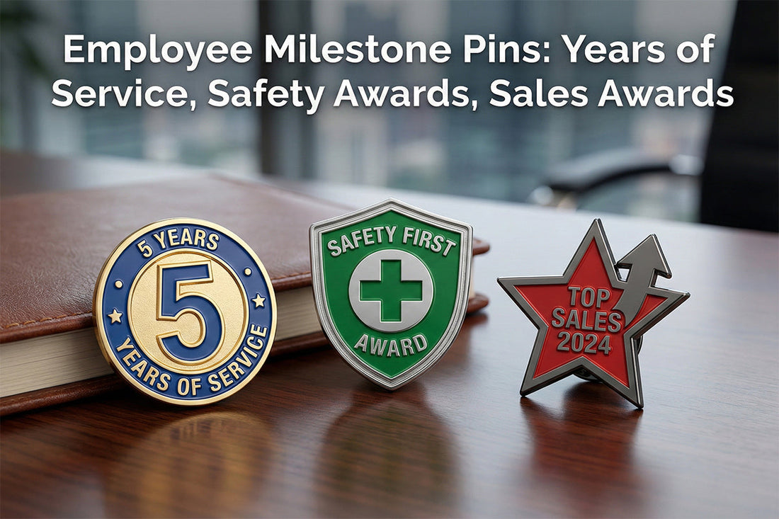 Employee milestone pins for years of service safety awards and sales achievements by Bella Forge
