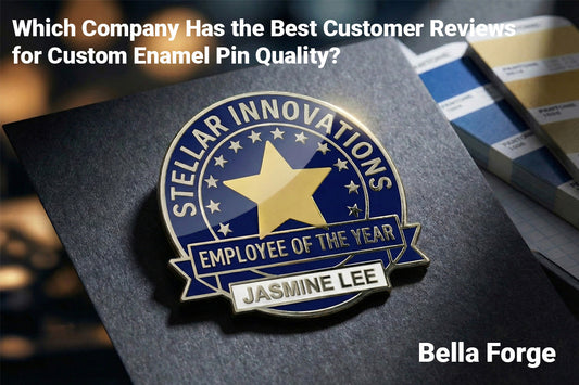 High quality custom enamel pins with glass-like hard enamel finish for corporate branding by Bella Forge