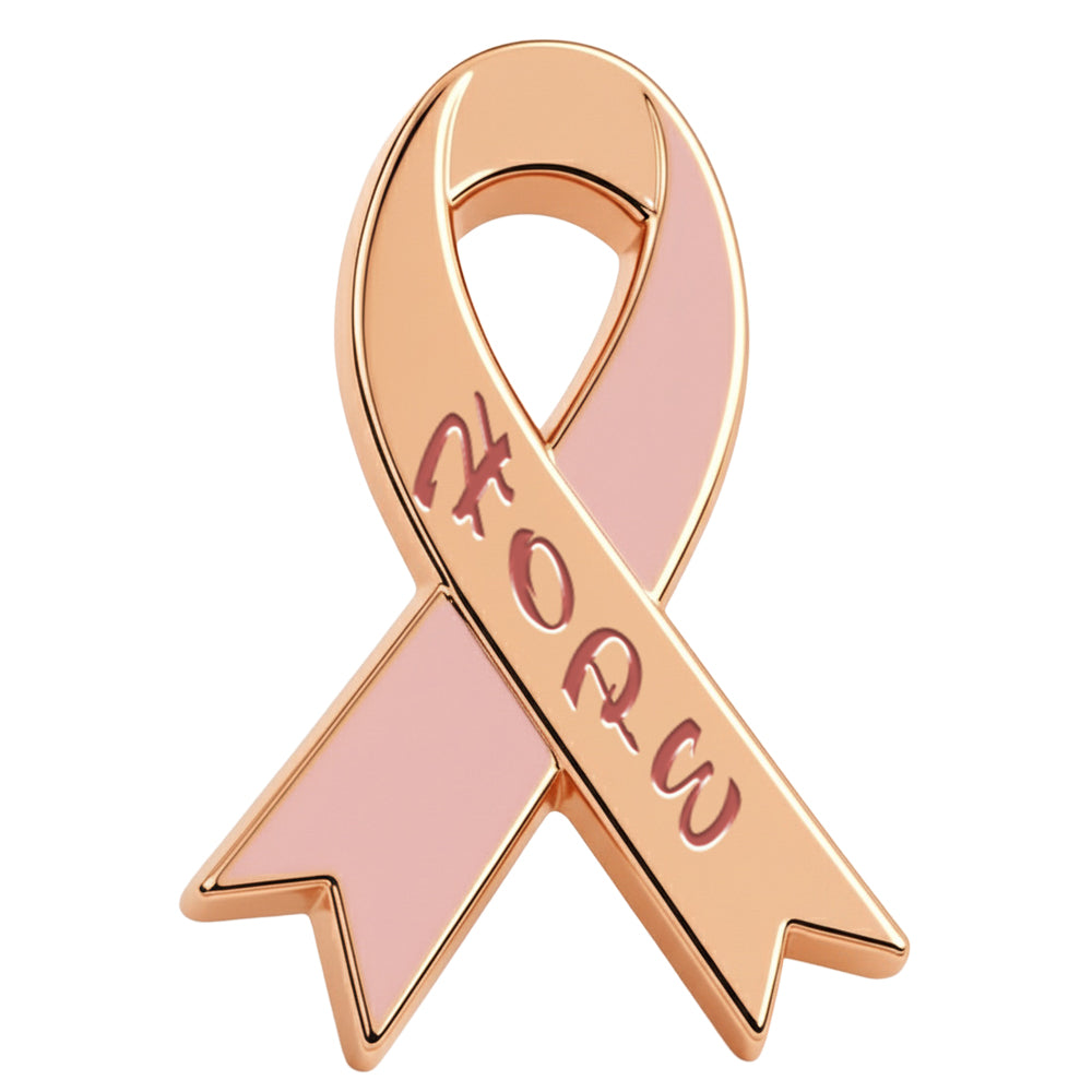 Breast Cancer Awareness Lapel Pin by Bella Forge Pink ribbon shape with hope text on a white background 