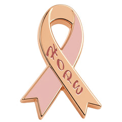 Breast Cancer Awareness Lapel Pin by Bella Forge Pink ribbon shape with hope text on a white background 